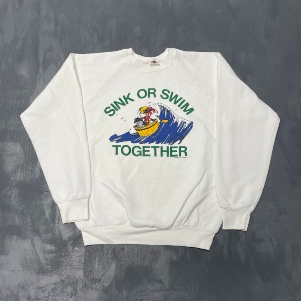 Vintage Sink Or Swim Together Sweatshirt Men Large White 1990s Fruit of the Loom